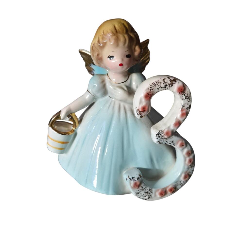 Vintage Josef Originals Figurine Birthday Angel With Pail 3yrs.